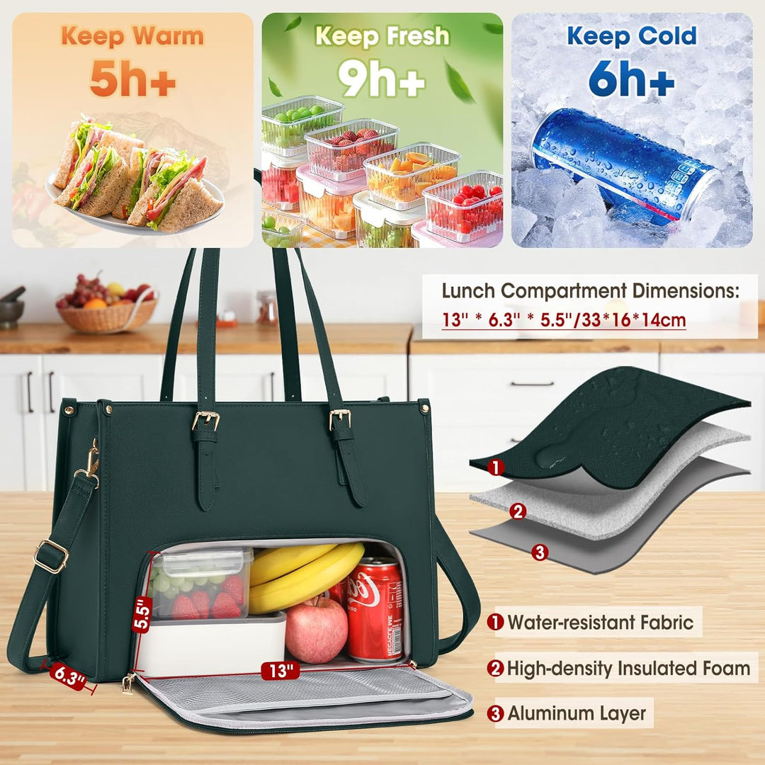 RAINSMORE Laptoptasche Arbeitstasche Damen Gross mit Isolierted Kühlfach Grün, Grün