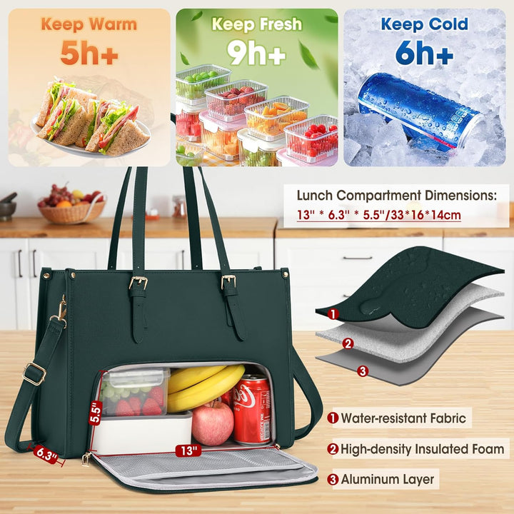 RAINSMORE Laptoptasche Arbeitstasche Damen Gross mit Isolierted Kühlfach Grün, Grün