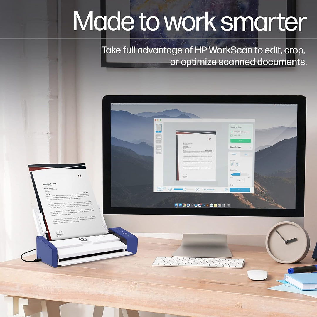 HP Kompakter Desktop Duplex USB Mobiler Dokumenten- & Foto-Scanner mit Auto-Feed Tray für tragbares