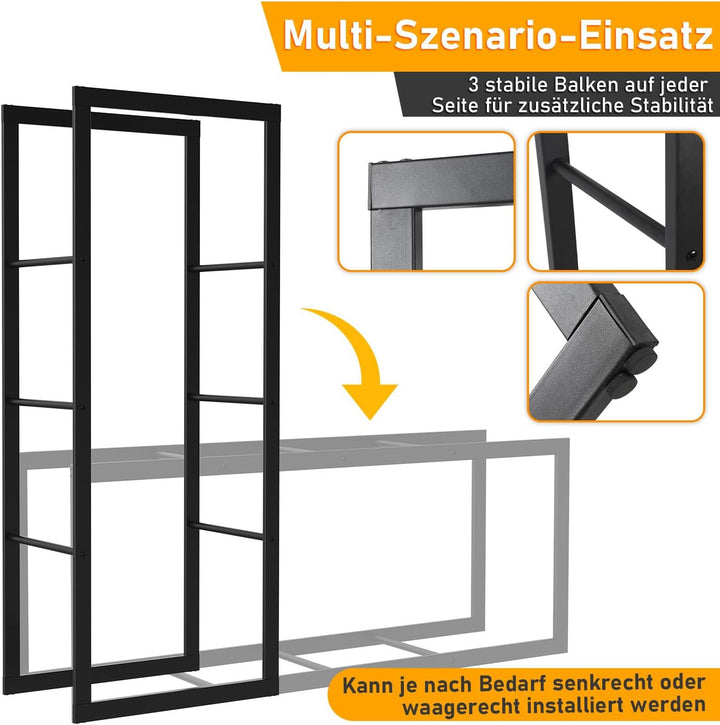 Ikodm kaminholzregal Innen und Aussen, Metall Brennholzregal aussen 40 x 25 x 100CM, Holzstapelhilfe