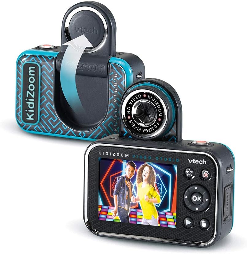 VTech Kidizoom Video Studio HD blau – Kinderkamera mit Greenscreen, Stativ, Effekten, Selfielinse un