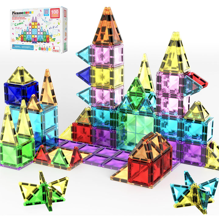 PicassoTiles 100 Stück Magnetbaustein Mini-Diamant-Serie Reisegrösse On-The-Go-Magnet-Konstruktion S