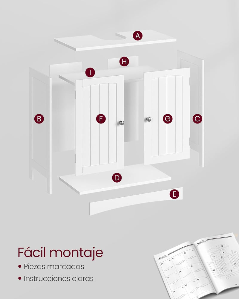 VASAGLE Waschbeckenunterschrank, Unterschrank, Waschtischunterschrank, Badezimmerschrank mit 2 Türen