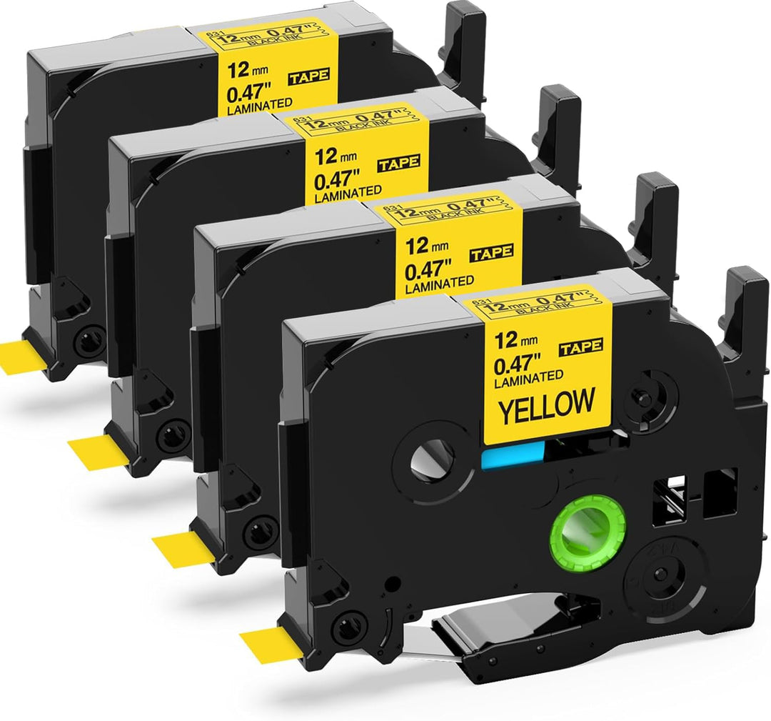 4er-Pack Upwinning TZe-631 Kompatibel mit Brother P-touch Bänder 12mm Gelb, Ersatz für Tze 12mm TZe