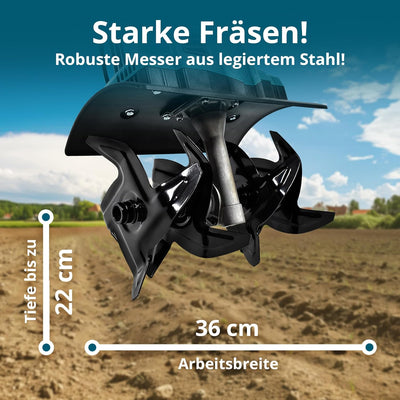 Könner & Söhnen KS 1000T E Elektro-Bodenhacke, Stake Metallfräsen, 36 cm Arbeitsbreite, bis 22 cm Ar