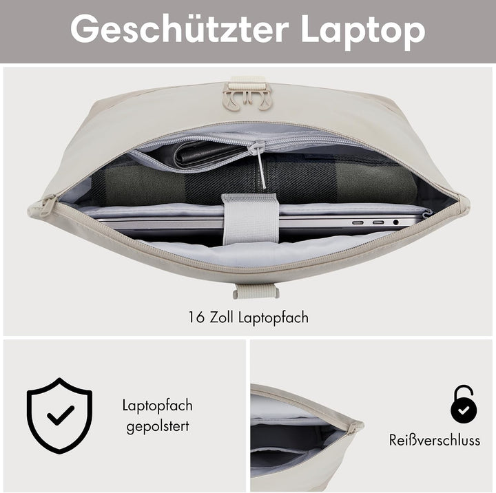LARKSON Rucksack Damen & Herren Beige - Tammo - Rolltop Daypack für Arbeit Uni Fahrrad - Backpack mi