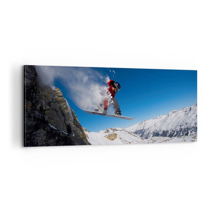 Panorama Bilder auf Leinwand 100x40cm Leinwandbild Snowboard Winter Berg Gipfel Gross Wanddeko Bild