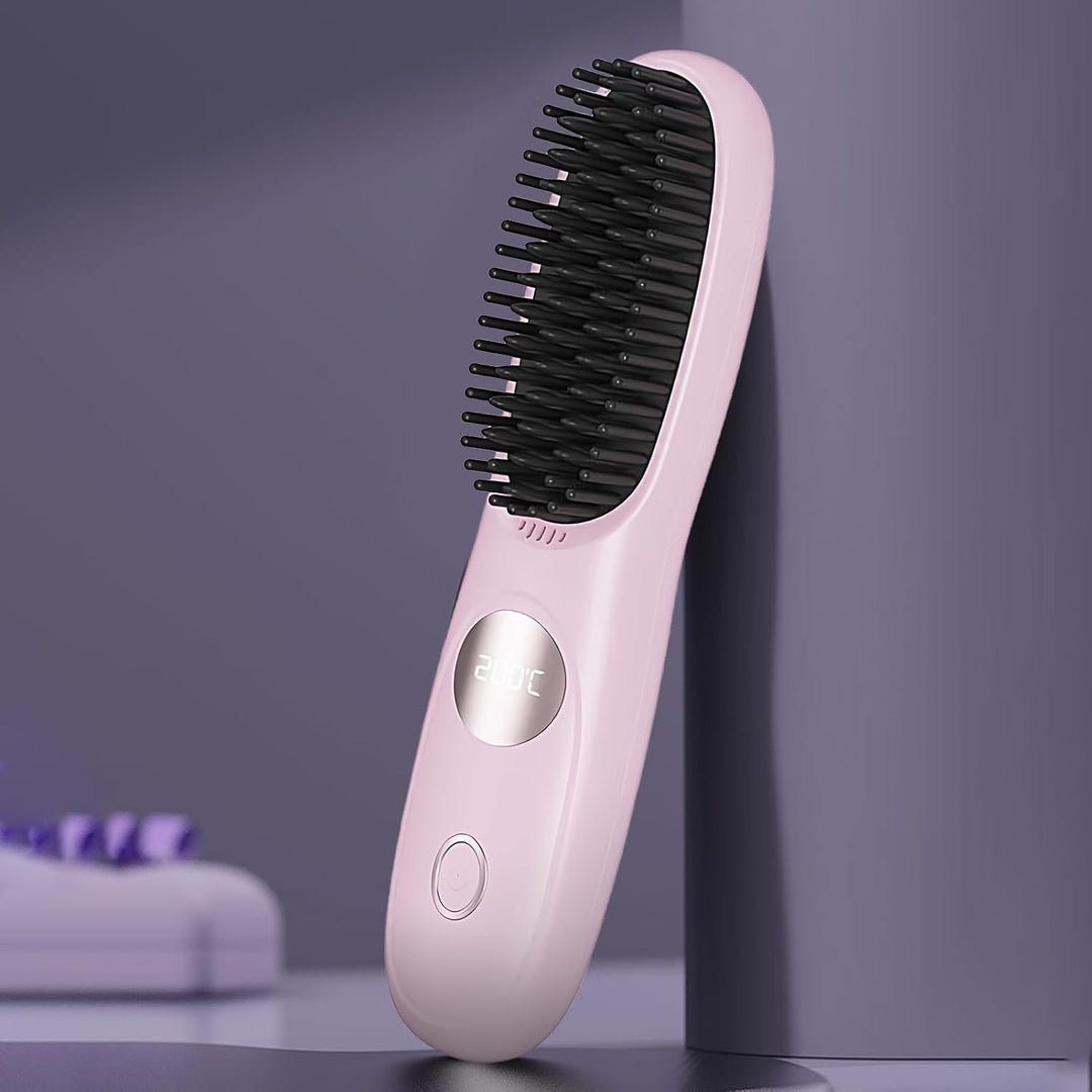 Ahuuen Tragbarer Glätteisen - Damen Heizbürste Zum Haare Glätten,3 Temperaturstufen Styling Werkzeug