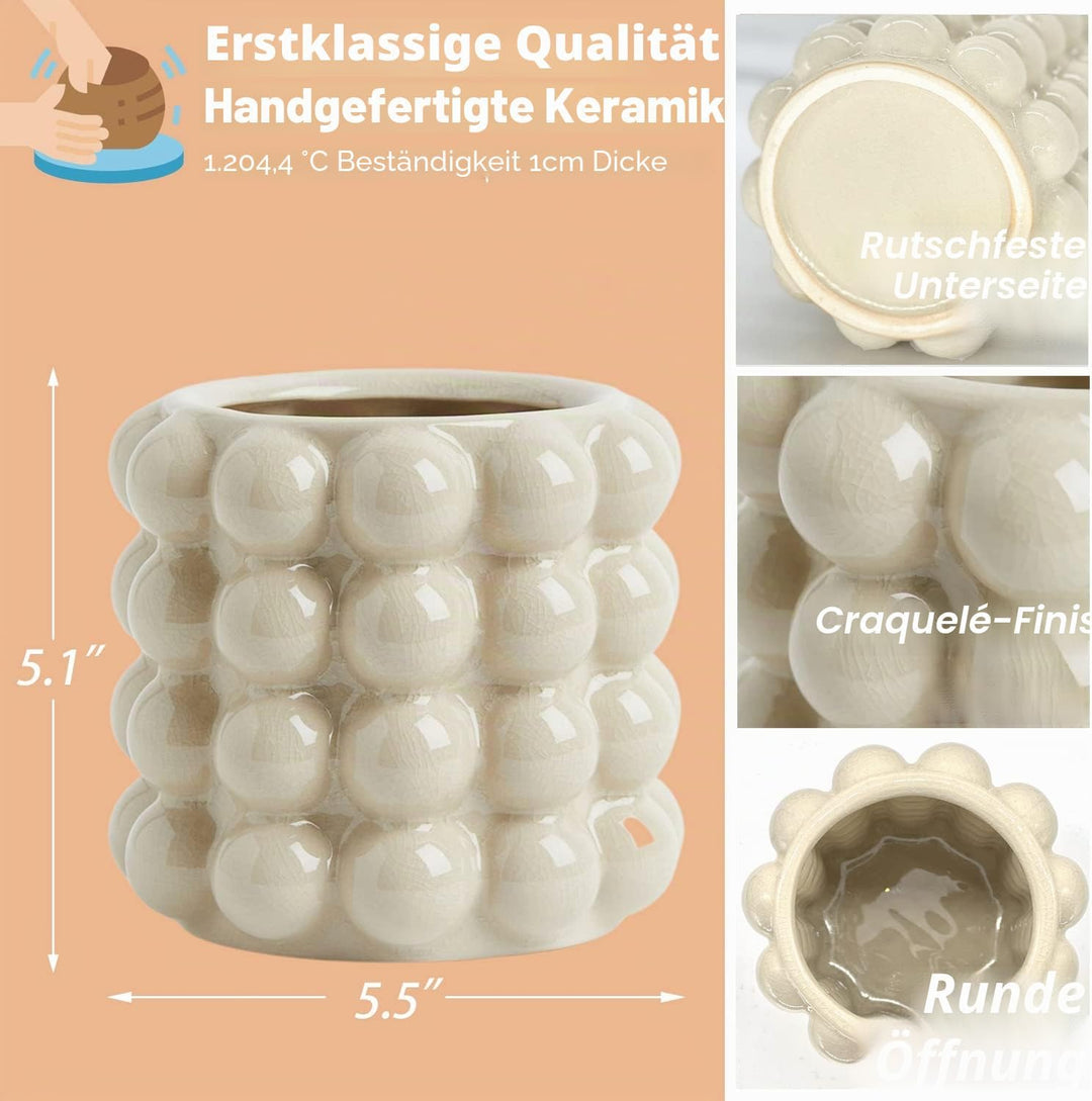 YANWE1 Bubble Vase Kleine Vase Weiss Keramik Vase Boho Vase Keramik Blumenvase Vase für Dekor Dekora