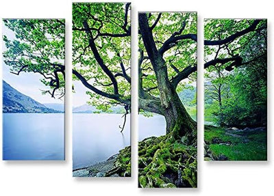 islandburner Bild Bilder auf Leinwand Treelake Baum am See 4er XXL Poster Leinwandbild Wandbild Deko