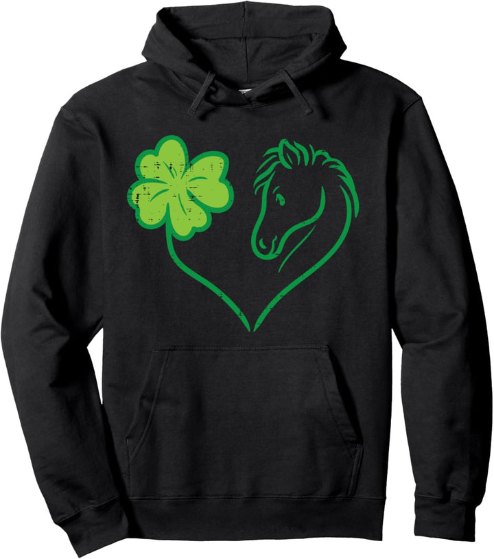 Shamrock Heart Horse Clover St Patricks Day Women Girls Gift Pullover Hoodie