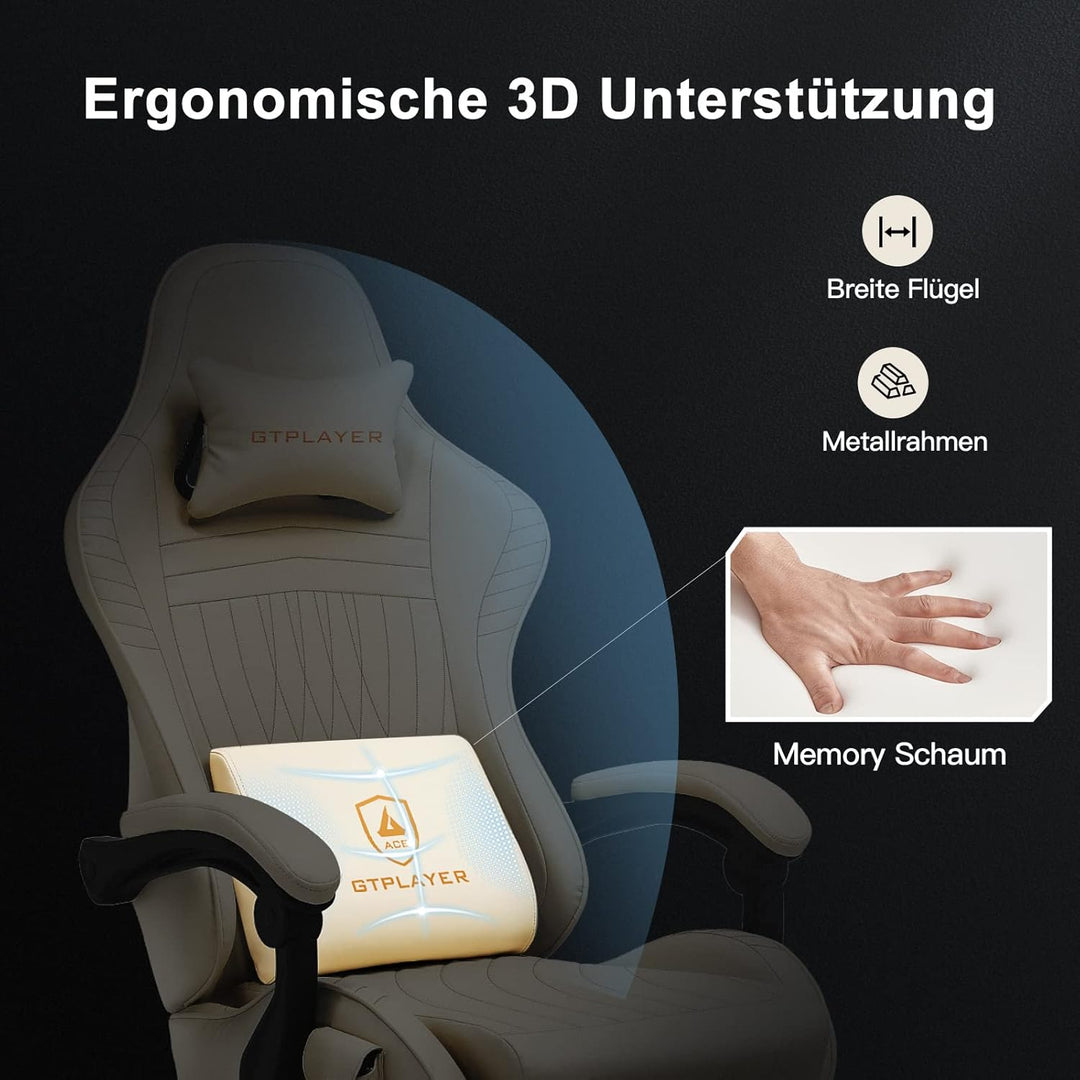 GTPLAYER Gaming Stuhl, Ergonomischer Gaming Sessel Schreibtischstuhl PC Gamer Racing Stuhl mit Fusss