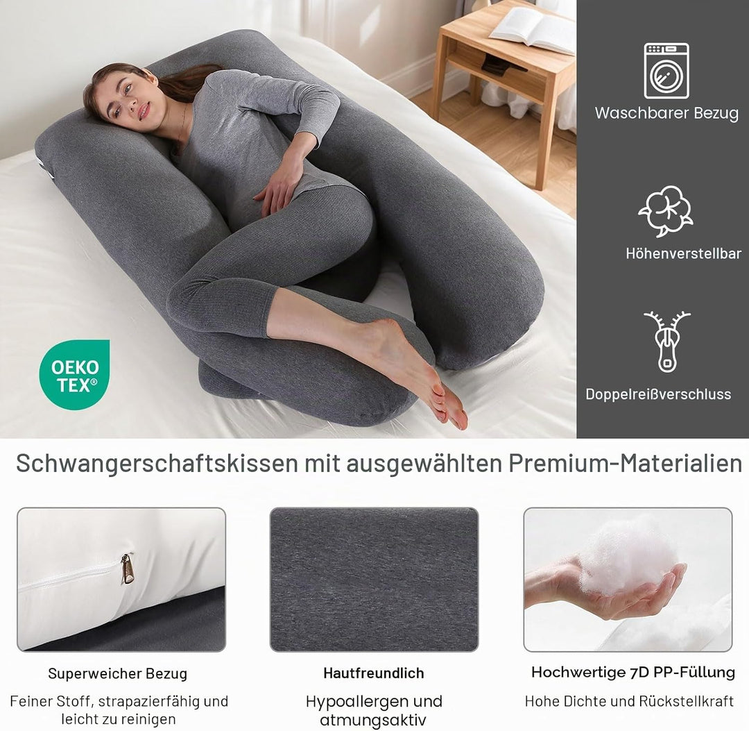 SHANNA Schwangerschaftskissen U Form Seitenschläferkissen Stillkissen Fütternkissen mit Gestrickte B