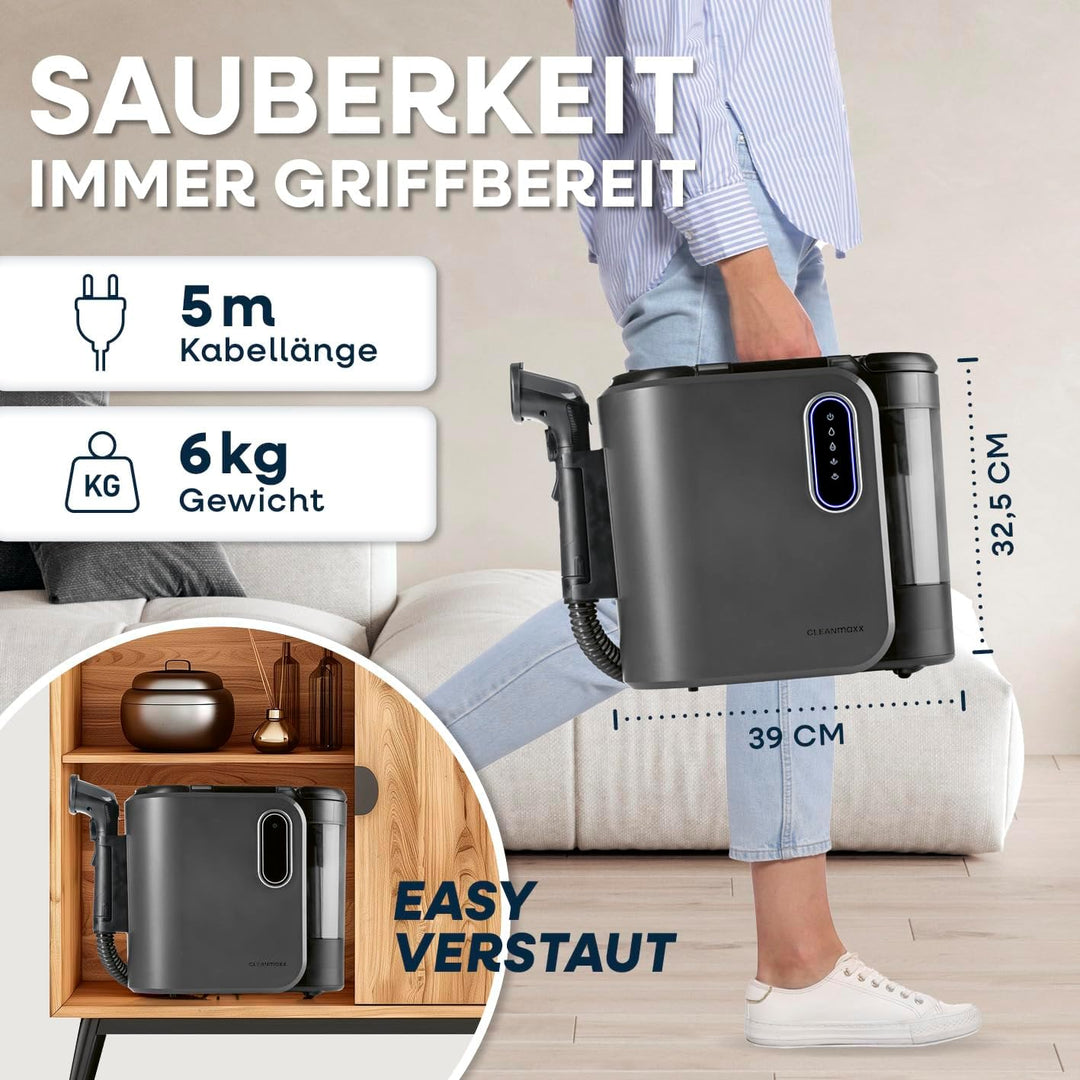 CLEANmaxx Teppichreiniger & Polsterreiniger Pro Steam | Spot Cleaner & EASYmaxx Teppichreiniger Mitt