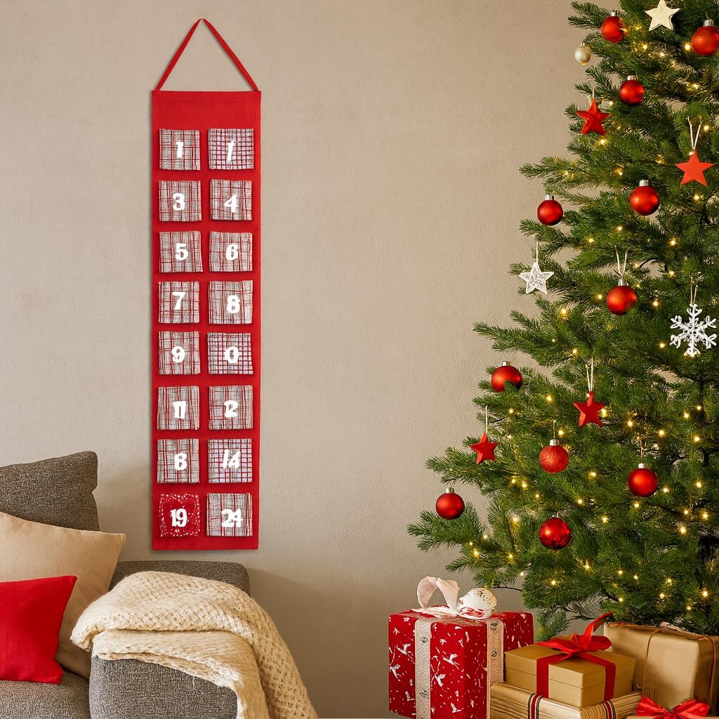 Heitmann Deco 91561 Adventskalender aus Filz zum Befüllen, rot, Stoff, 39 x 23 x 3,5 cm, Rot