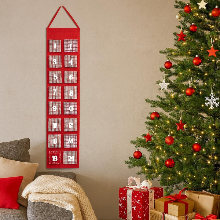 Heitmann Deco 91561 Adventskalender aus Filz zum Befüllen, rot, Stoff, 39 x 23 x 3,5 cm, Rot