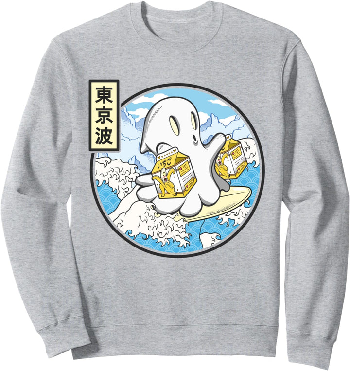 Surfender Geist mit Bananenmilch, japanische Wellen, Kawaii-Anime Sweatshirt