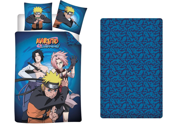 AYMAX S.P.R.L Bettwäsche Naruto, 3-teilig, Bettbezug 140 x 200 cm, Kissenbezug 63 x 63 cm + Spannbet