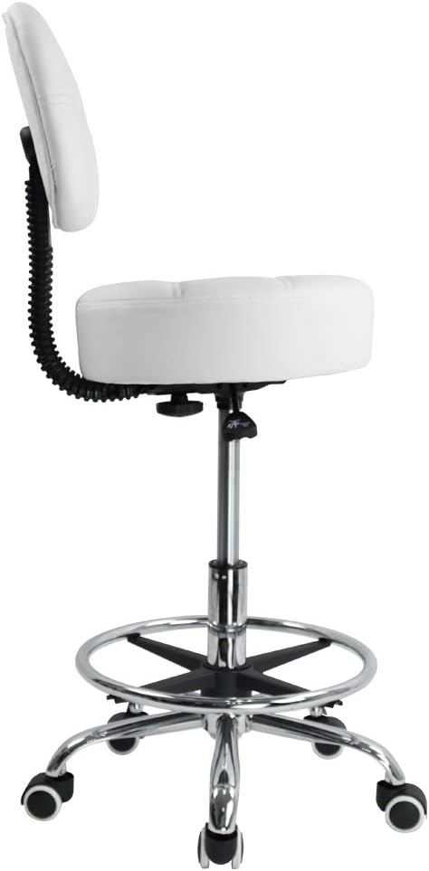 KKTONER Rollhocker Arbeitshocker mit Rückenlehne Höhenverstellbarer 53-68cm Salon Hocker PU Leder We