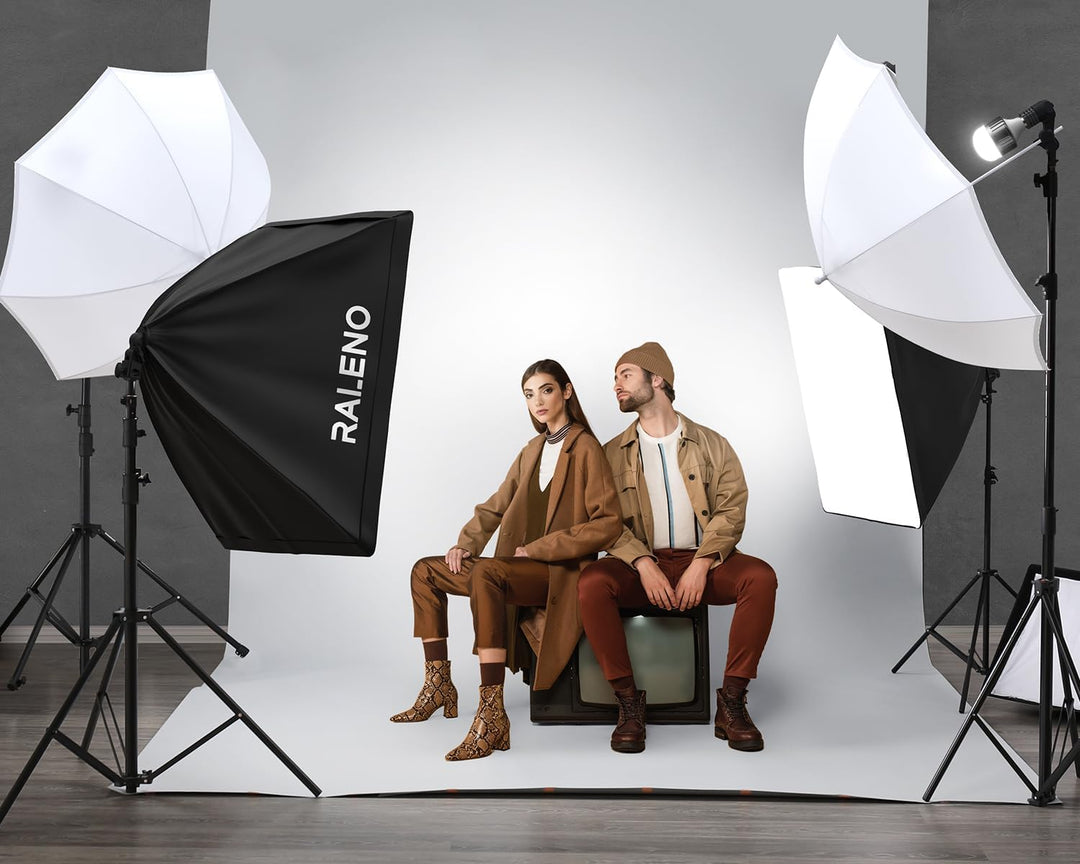 RALENO Fotostudio Set, 2,6M x 3M Hintergrund Stützsystem Greensreen Set, Softbox Studio Beleuchtungs