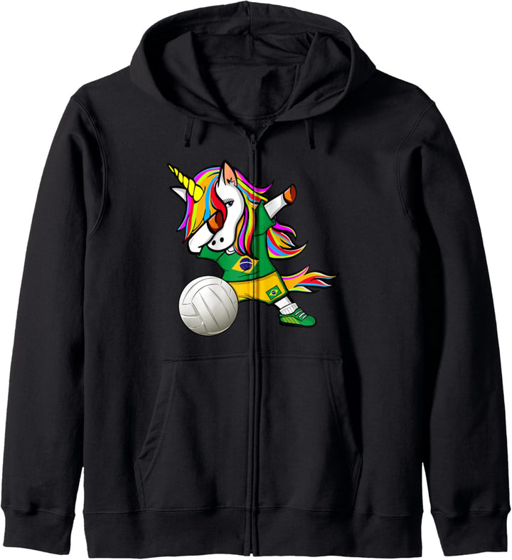 Dabbing Einhorn Brasilien Volleyball - Brasilianische Flagge Kapuzenjacke