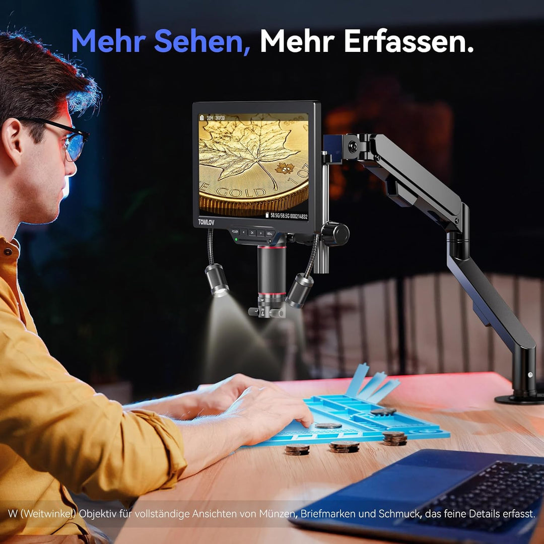TOMLOV TM3K-3D Max 10,1" IPS Digitales Mikroskop mit Magnetische Doppelobjektive, 3D-Lötmikroskop fü