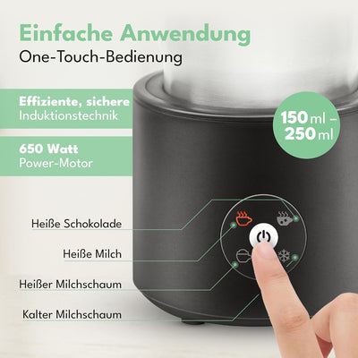 LEBENLANG 2in1 Milchaufschäumer Elektrisch & Kakaomaschine - 100% BPA-Frei & 4 Modi inkl.2x Ersatz S