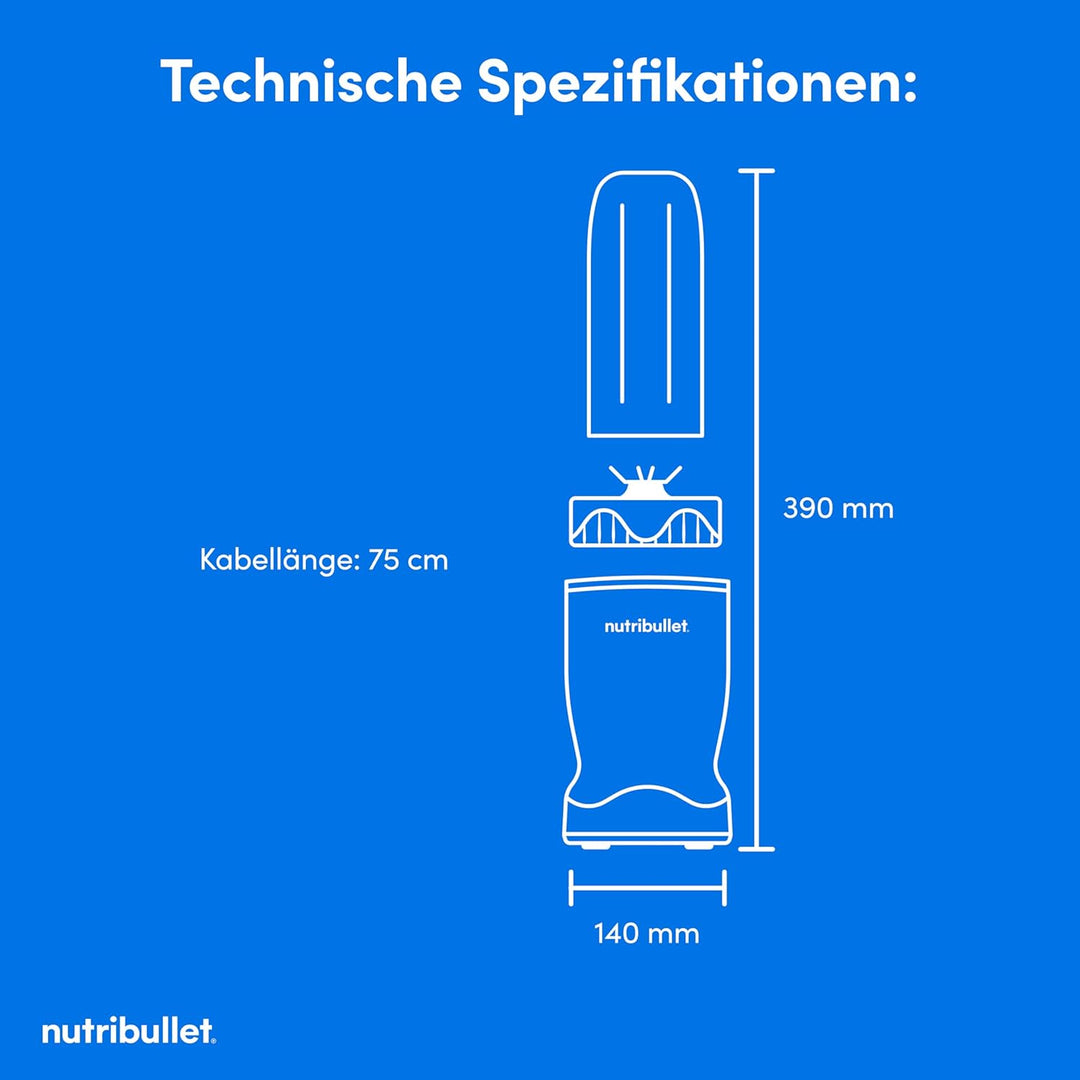 nutribullet Turbo 1000W – Mixer & Smoothie Maker mit 1000 Watt Motor, Mini Blender mit 45-Sekunden A