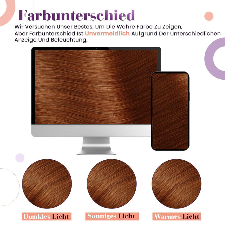 LaaVoo Clip in Extensions Echthaar,Rotbraun Haarverlängerung Clip in Echthaar Extensions Clip in Ech