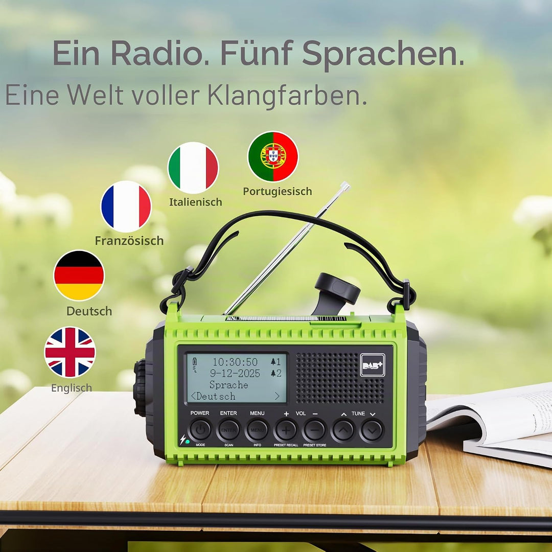 Kurbelradio DAB Radio, Baustellenradio mit Akku 5000mAh Wiederaufladbare, UKW/DAB Plus Radio, Akku R