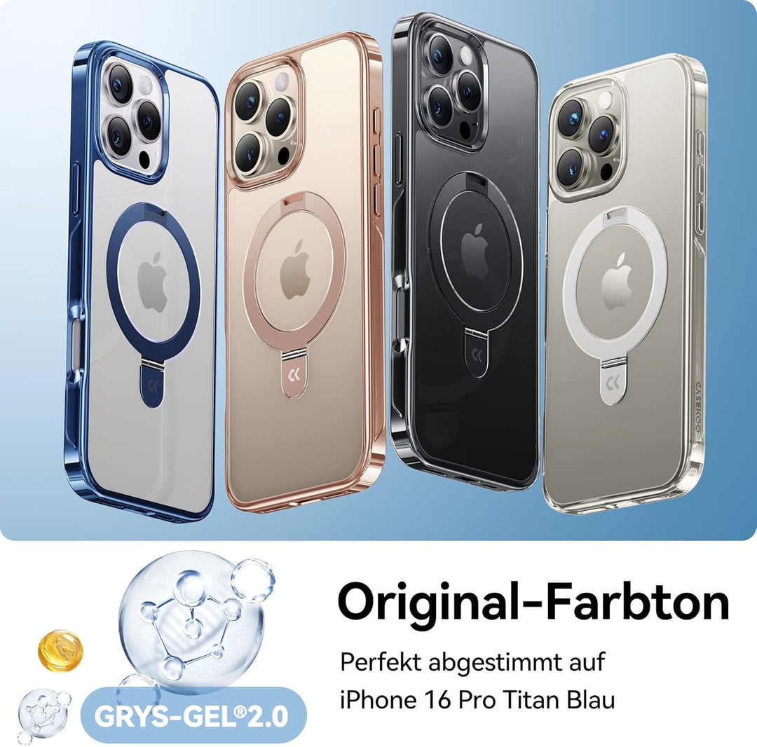 CASEKOO Original Titan Blau für iPhone 16 Pro Hülle mit MagSafe & Unsichtbarer Ständer [Militärschut