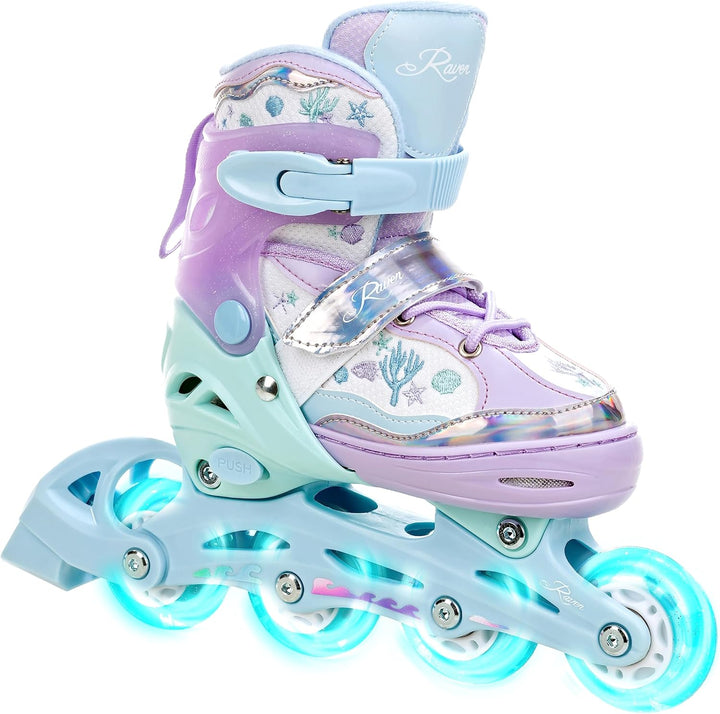 RAVEN 2in1 Kinder Schlittschuhe/Inline Skates Lia/Loret verstellbar mit LED Leuchtrad 30-33 (18-20,5