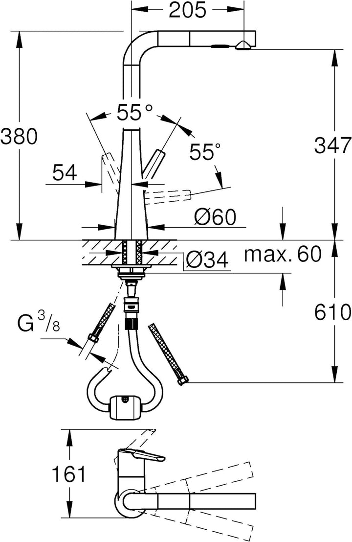 GROHE Zedra | Einhand-Spültischbatterie, DN 15 | Chrom | 32553002 Spültischarmatur mit Herausziehbar