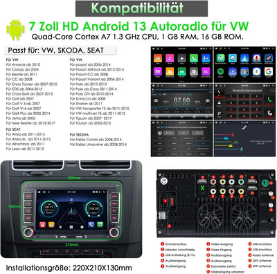 iFreGo 7 Zoll DAB Radio Für VW Golf, Skoda und Seat, Android 13 Autoradio Bluetooth,Carplay, Doppel