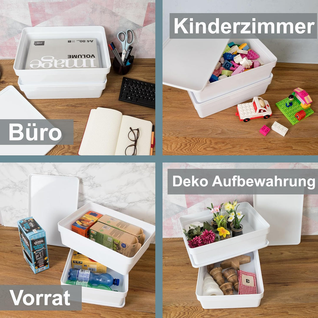 9x Ordnungsbox Deckel stapelbar DINA4-Format 36,5x26x12cm 11L Ordnungskorb Milchig-transparent 9 Stü