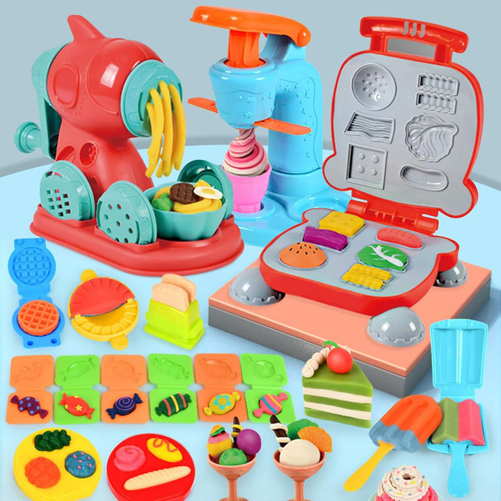 Knete Zubehör Set für Kinder 51 Stück DIY Knete Knetwerkzeug Burgermaschine Nudelmaschine Eismaschin