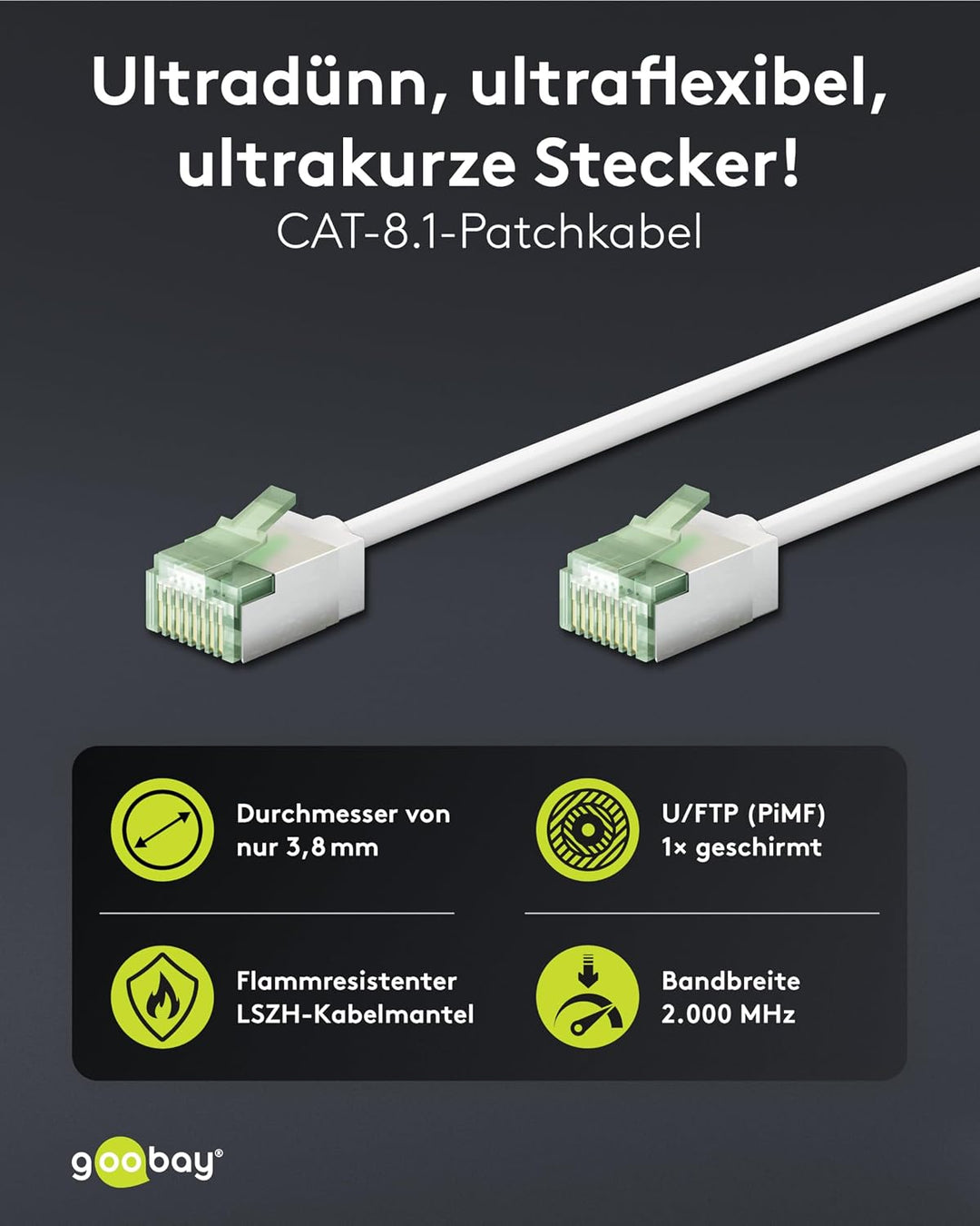 goobay CAT 8.1 Netzwerkkabel im 10er Set/Patchkabel geschirmt, super-Flexible, U/FTP/CU Ethernet Kab