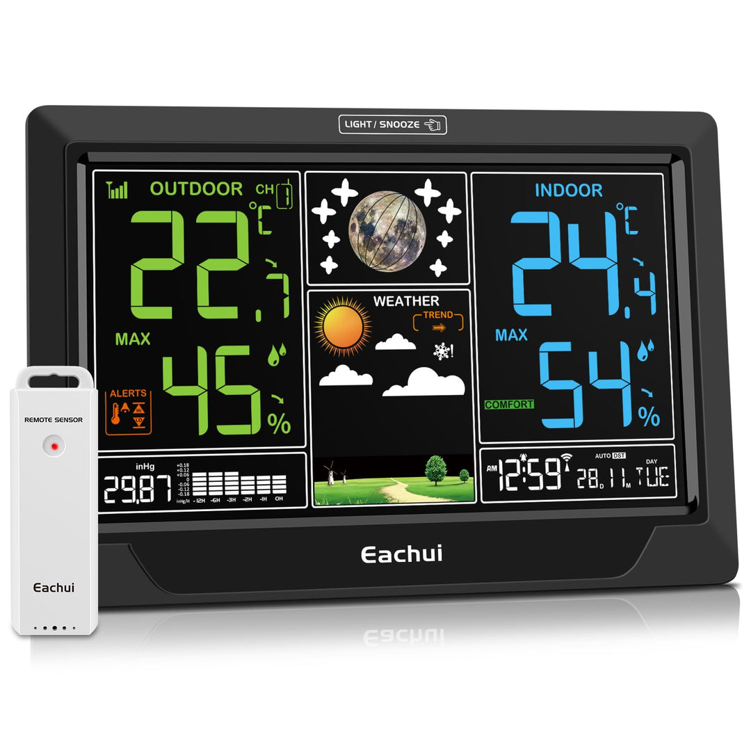 Eachui Wetterstation Funk mit Aussensensor Grosses Farbdisplay Funkwetterstation mit Wettervorhersag