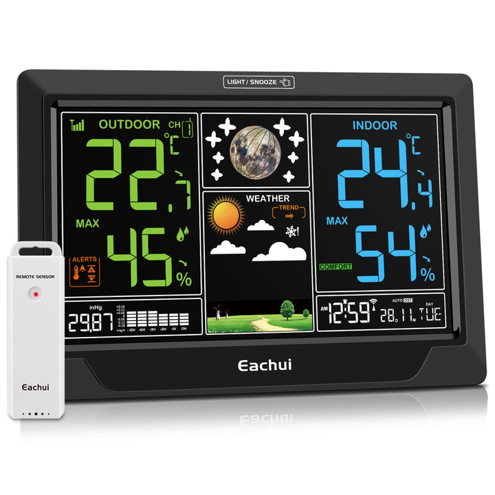 Eachui Wetterstation Funk mit Aussensensor Grosses Farbdisplay Funkwetterstation mit Wettervorhersag
