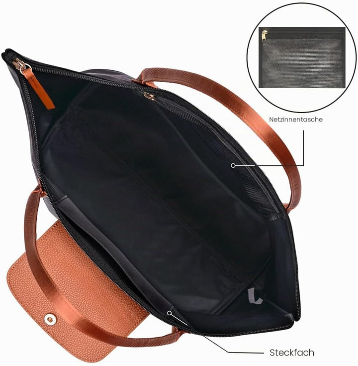 GM LIKKIE Schultertasche für Damen, Nylon, Top-Griff, faltbare Wochenend-Hobo-Handtasche Schwarz 2,