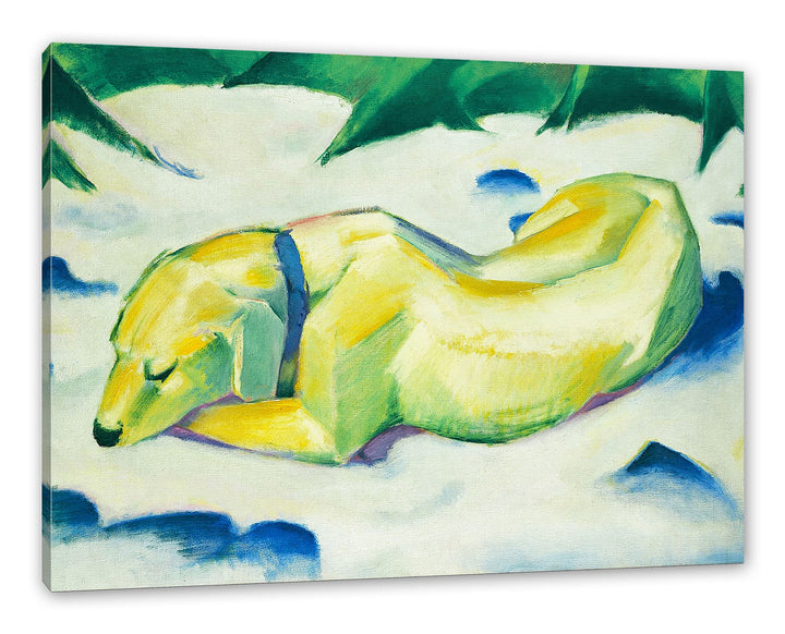 Generisch Franz Marc - Liegender Hund im Schnee als Leinwandbild / Grösse: 100x70 cm / Wandbild / Ku