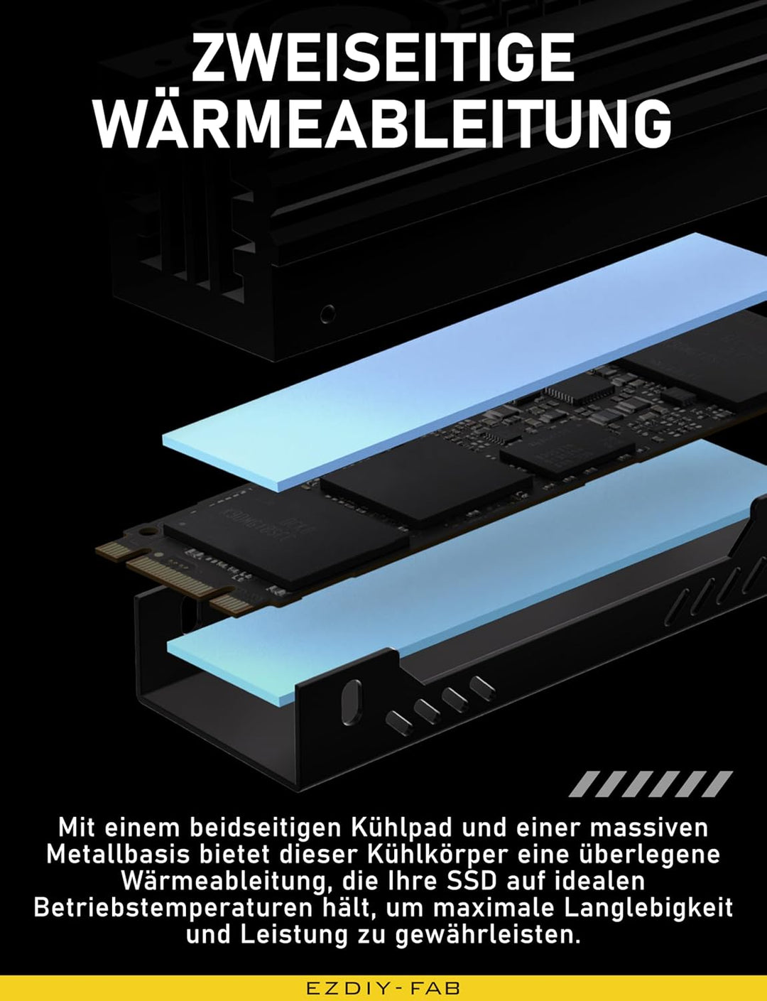EZDIY-FAB Shield M.2 SSD-Kühlkörper mit eingebautem 20mm PWM-Lüfter, Premium-Aluminium-Design, Hochl