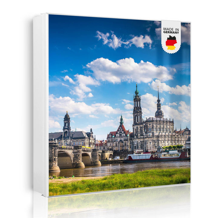 banjado® Grosser Schlüsselkasten Glas/Schlüsselbox 30cm x 30cm mit 50 Haken - Motiv Elbflorenz/Schlü