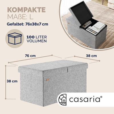 Casaria® Sitzbank mit Stauraum 80x40x40cm Hellgrau Deckel Klappbar Gepolstert Faltbar Stoff 100L Sta