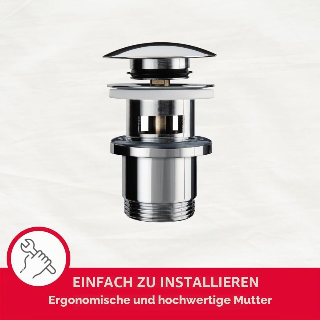 Wirquin 30723123 Ablaufgarnitur für Waschbecken, Messing, Quick-Clac-System – Überlauf, kurzes Ablau