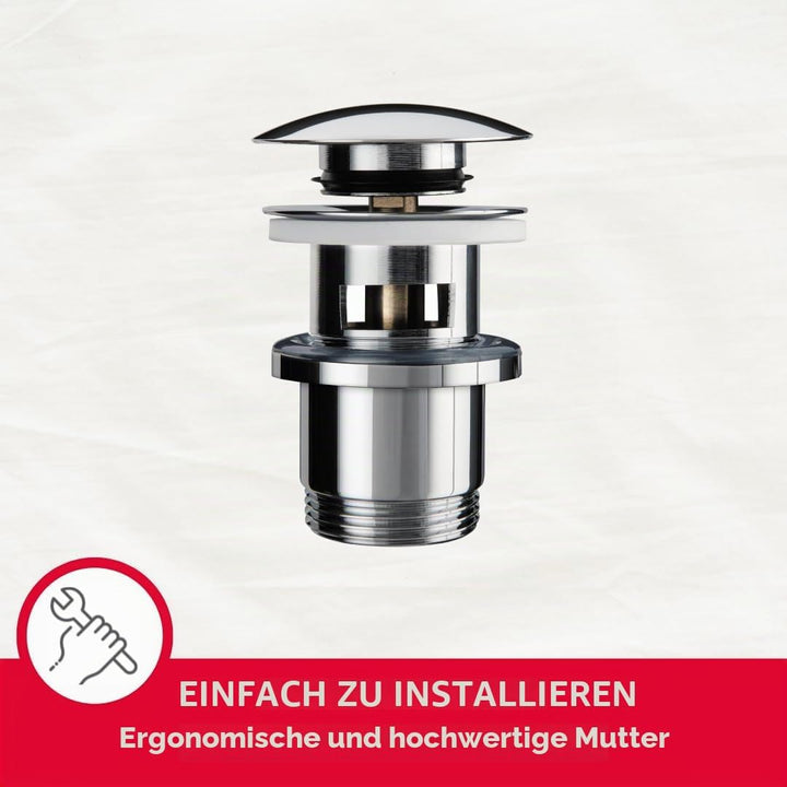 Wirquin 30723123 Ablaufgarnitur für Waschbecken, Messing, Quick-Clac-System – Überlauf, kurzes Ablau