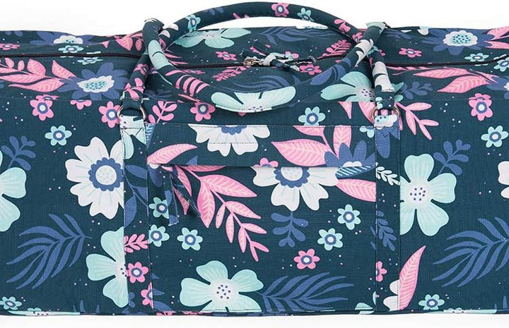 Yoga Studio Designte Yoga-Tasche – Blaue Blumen, 71 cm x 23 cm x 18 cm, bestickte Lotus-Baumwoll-Yog