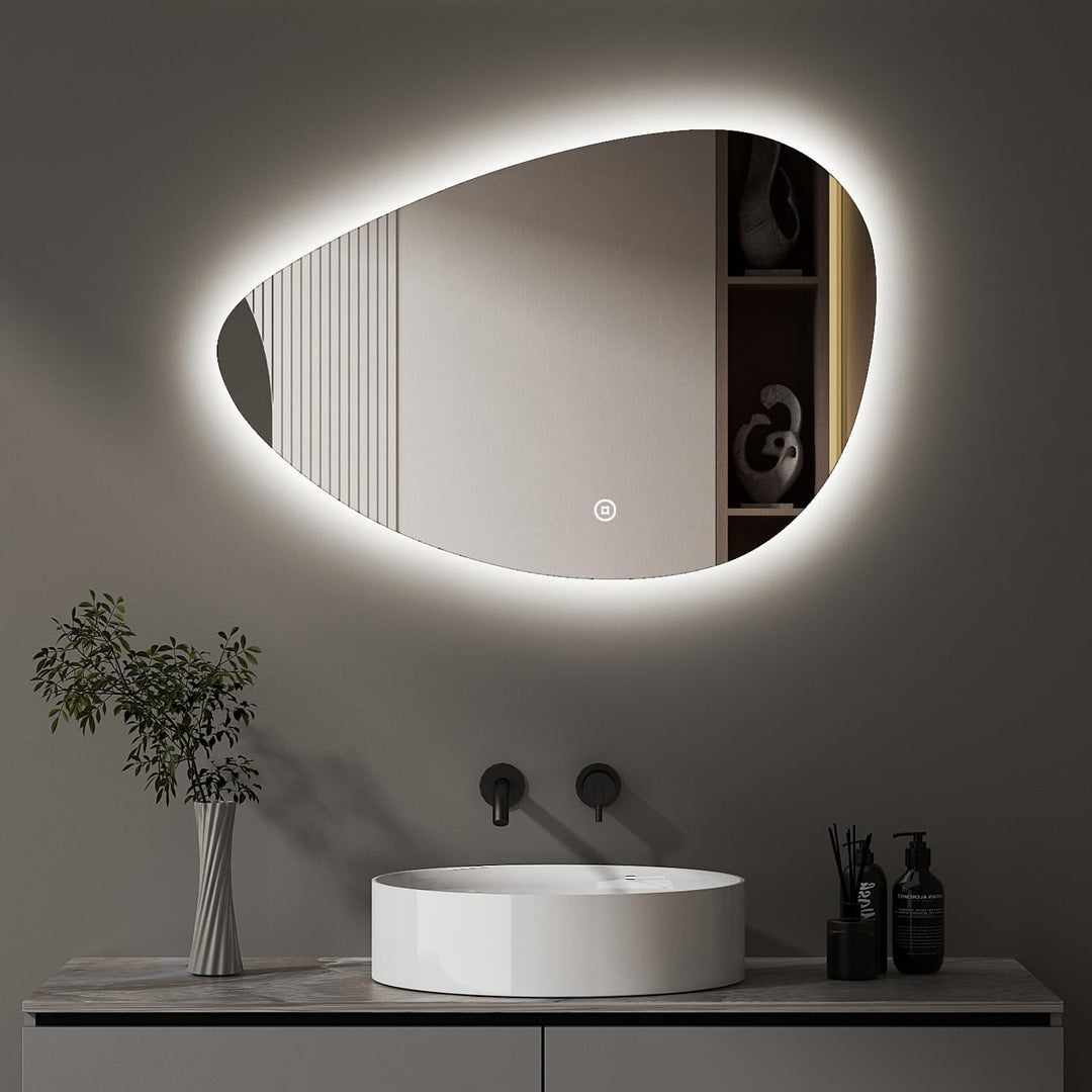 Badezimmerspiegel Led Badspiegel, Asymmetrisch, Touch-Schalter, Dimmbar, 3 Lichtfarbe Einstellbare S