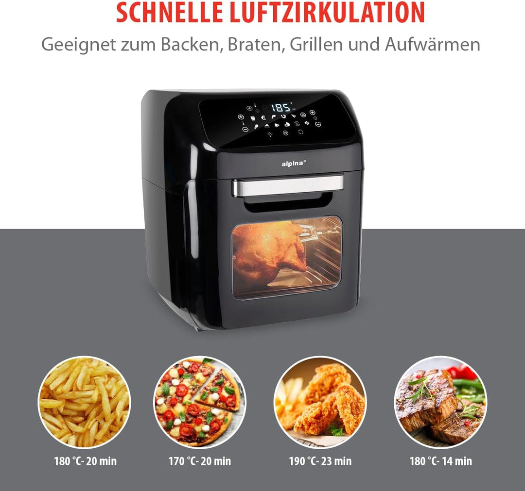 alpina Heissluftofen und Heissluftfritteuse - Airfryer - Digitale Zeit- und Temperaturkontrolle - 18