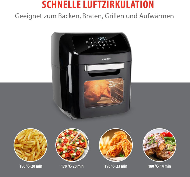 alpina Heissluftofen und Heissluftfritteuse - Airfryer - Digitale Zeit- und Temperaturkontrolle - 18